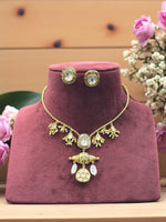 Exquisite Gold-Plated Kundan Polki Choker Necklace & Stud Earrings Set - Libasaa.com