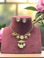 Exquisite Gold-Plated Kundan Polki Choker Necklace & Stud Earrings Set - Libasaa.com