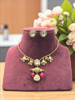 Exquisite Gold-Plated Kundan Polki Choker Necklace & Stud Earrings Set - Libasaa.com