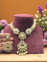 Traditional Kundan Polki & Pearl Choker Necklace Set with Emerald & Ruby Accents - Libasaa.com
