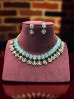 Rose, Blue & Green Stone Gold Plated Necklace & Earring Set - Libasaa.com