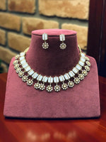 Rose, Blue & Green Stone Gold Plated Necklace & Earring Set - Libasaa.com