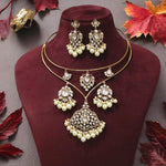 Traditional Polki & Pearl Gold Tone Choker Necklace Set - Libasaa.com