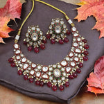 Antique Gold Finish Polki & Emerald Green Drop Statement Jewelry Set - Libasaa.com