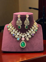 Grand Multi-Color Gemstone & Polki Choker Necklace Set - Libasaa.com