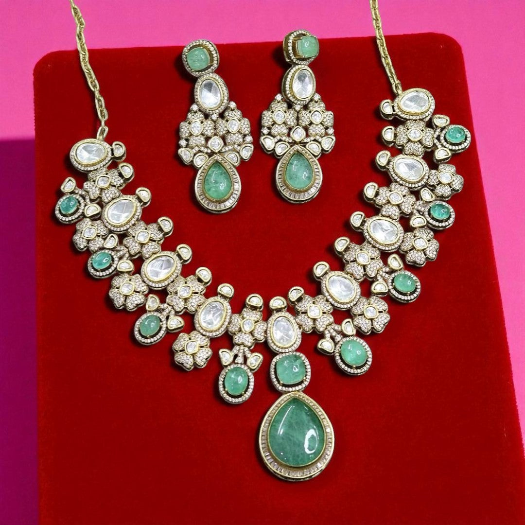 Grand Multi-Color Gemstone & Polki Choker Necklace Set - Libasaa.com