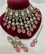 Grand Emerald Green Kundan Choker Necklace Set with Earrings & Maang Tikka Bridal Polki Jewelry - Libasaa.com
