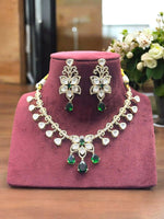 Gold-Plated Kundan Necklace Set with Ruby Red Drops & Earrings Bridal & Festive Jewelry Set - Libasaa.com