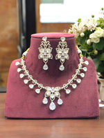 Gold-Plated Kundan Necklace Set with Ruby Red Drops & Earrings Bridal & Festive Jewelry Set - Libasaa.com