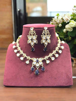 Gold-Plated Kundan Necklace Set with Ruby Red Drops & Earrings Bridal & Festive Jewelry Set - Libasaa.com
