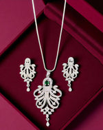 Royal Emerald Stone Silver Plated Necklace Set with Intricate Drop Earrings Bridal & Festive Jewelry - Libasaa.com