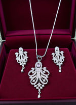 Royal Emerald Stone Silver Plated Necklace Set with Intricate Drop Earrings Bridal & Festive Jewelry - Libasaa.com