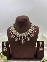 Ruby Red Kundan Polki Necklace Set with Matching Earrings β Bridal Tear Drop Design in Antique Gold Finish - Libasaa.com