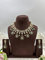 Ruby Red Kundan Polki Necklace Set with Matching Earrings β Bridal Tear Drop Design in Antique Gold Finish - Libasaa.com