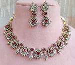 Elegant Rose Pink and White Stone Necklace Set with Matching Earrings - Libasaa.com