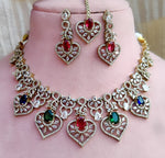 Sparkling Ruby and Diamond Stone Heart Necklace Set with Maang Tikka - Libasaa.com