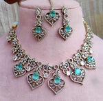 Sparkling Ruby and Diamond Stone Heart Necklace Set with Maang Tikka - Libasaa.com
