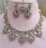 Sparkling Ruby and Diamond Stone Heart Necklace Set with Maang Tikka - Libasaa.com