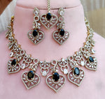 Sparkling Ruby and Diamond Stone Heart Necklace Set with Maang Tikka - Libasaa.com