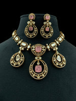 Royal Emerald Green Kundan Necklace Set with Matching Earrings Bridal & Festive Jewelry - Libasaa.com