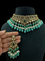Pink Beaded Kundan Choker Necklace Set with Earrings Bridal & Party Wear Jewelry - Libasaa.com