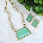 Elegant Green Stone Kundan Necklace Set with Matching Earrings – Party & Wedding Jewelry - Libasaa.com