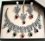 Designer Ruby & Diamond Choker Necklace Set with Earrings and Maang Tikka - Libasaa.com