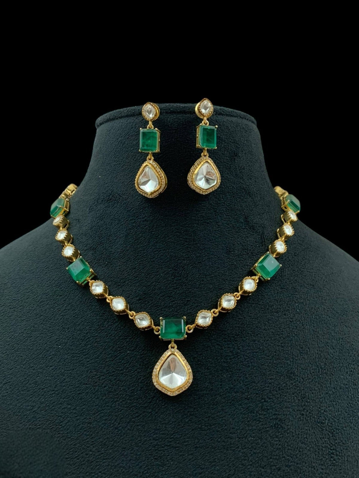 Green Kundan Necklace Set with Earrings | Gold Plated Bridal Jewelry for Women & Girls - Libasaa.com