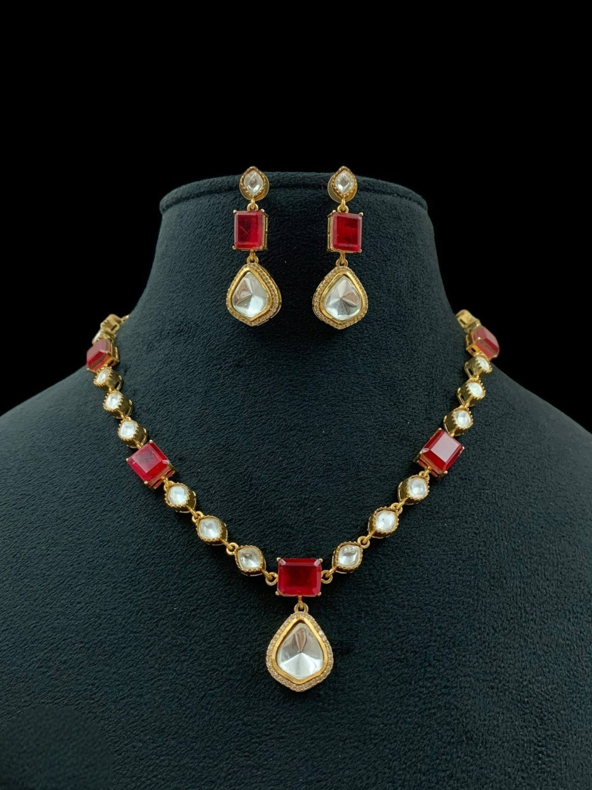 Green Kundan Necklace Set with Earrings | Gold Plated Bridal Jewelry for Women & Girls - Libasaa.com