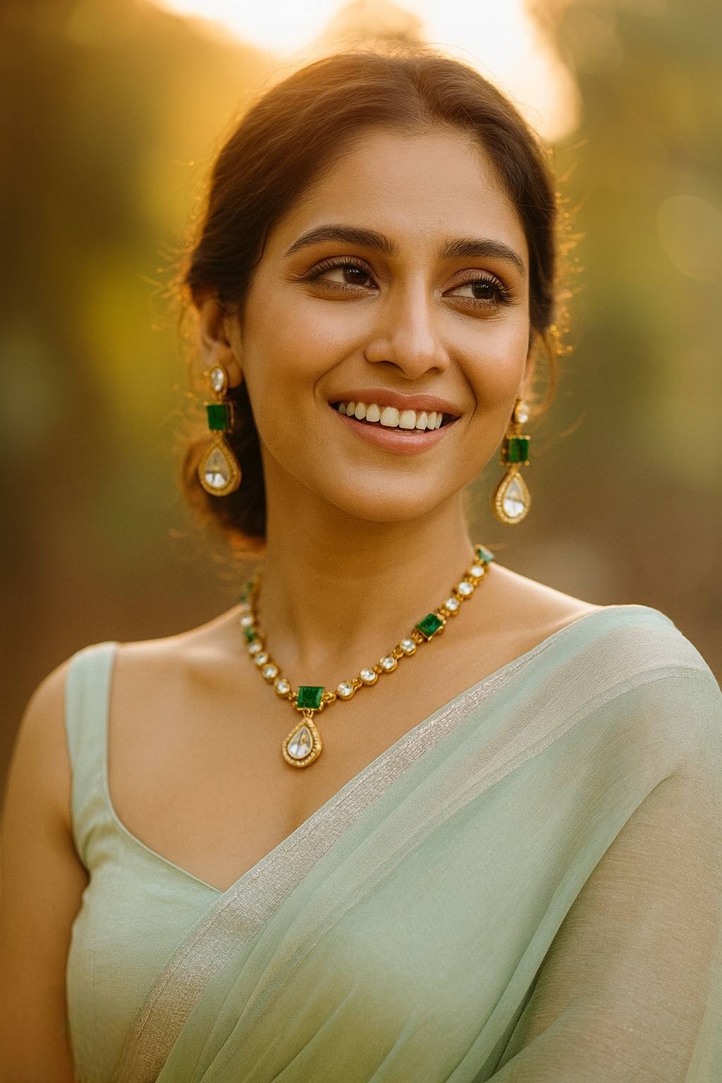 Green Kundan Necklace Set with Earrings | Gold Plated Bridal Jewelry for Women & Girls - Libasaa.com