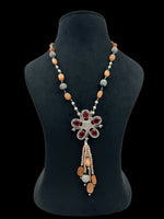 Handmade Designer Necklace with Red & Blue Stones | Elegant Flower Pendant Jewelry for Women | Party & Festive Wear - Libasaa.com