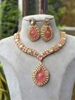 Gold Plated Red Stone Necklace Set with Earrings | Bridal & Party Wear Jewelry for Women - Libasaa.com