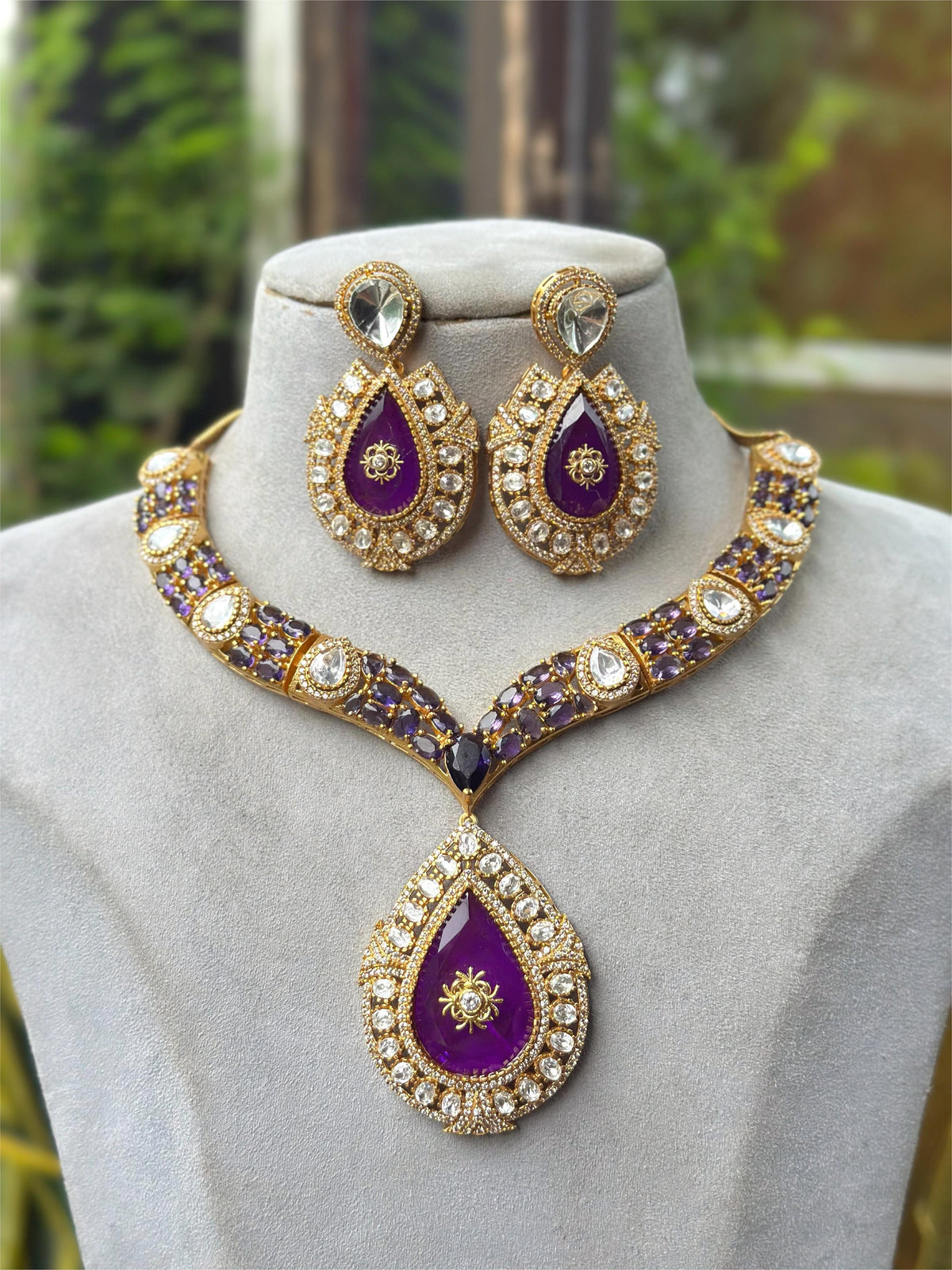 Gold Plated Red Stone Necklace Set with Earrings | Bridal & Party Wear Jewelry for Women - Libasaa.com