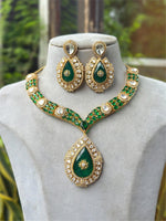 Gold Plated Red Stone Necklace Set with Earrings | Bridal & Party Wear Jewelry for Women - Libasaa.com