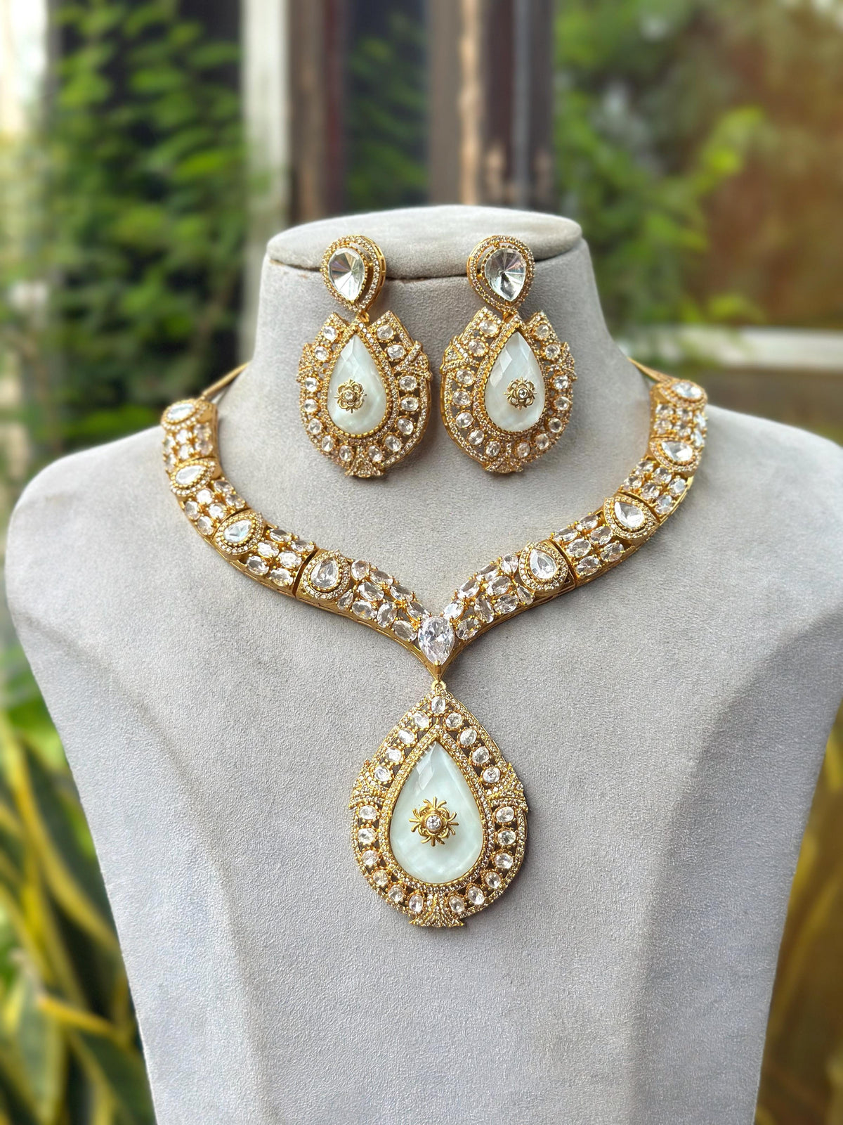 Gold Plated Red Stone Necklace Set with Earrings | Bridal & Party Wear Jewelry for Women - Libasaa.com