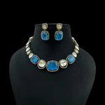 Elegant Blue Stone Necklace Set with Earrings | Designer Party & Wedding Jewelry for Women - Libasaa.com