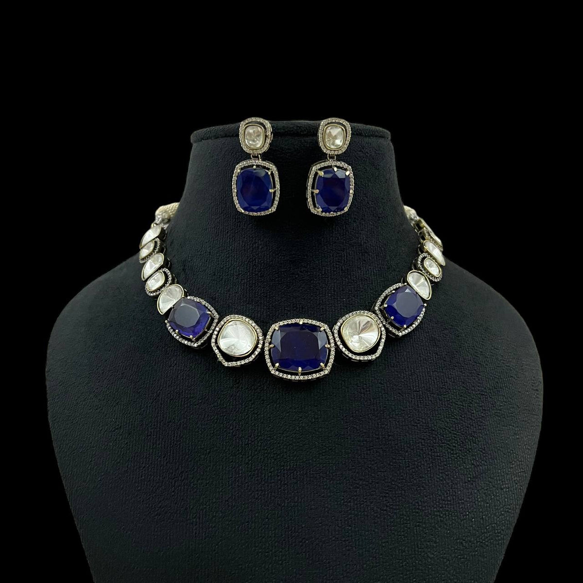 Elegant Blue Stone Necklace Set with Earrings | Designer Party & Wedding Jewelry for Women - Libasaa.com