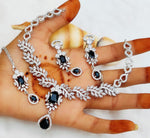 Royal Blue & Silver Plated Necklace Set with Earrings & Maang Tikka | Bridal & Party Wear Jewelry - Libasaa.com