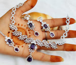 Royal Blue & Silver Plated Necklace Set with Earrings & Maang Tikka | Bridal & Party Wear Jewelry - Libasaa.com