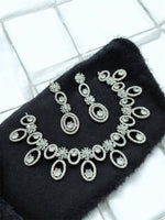 Traditional Silver Plated Round Shaped AD CZ Stone Necklace Earring Set - Libasaa.com