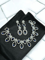 Traditional Silver Plated Round Shaped AD CZ Stone Necklace Earring Set - Libasaa.com