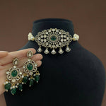 Kundan Choker Necklace Set with Pearl Drops & Earrings Bridal Jewelry Set Pakistani Necklace SetPolki Necklace - Libasaa.com