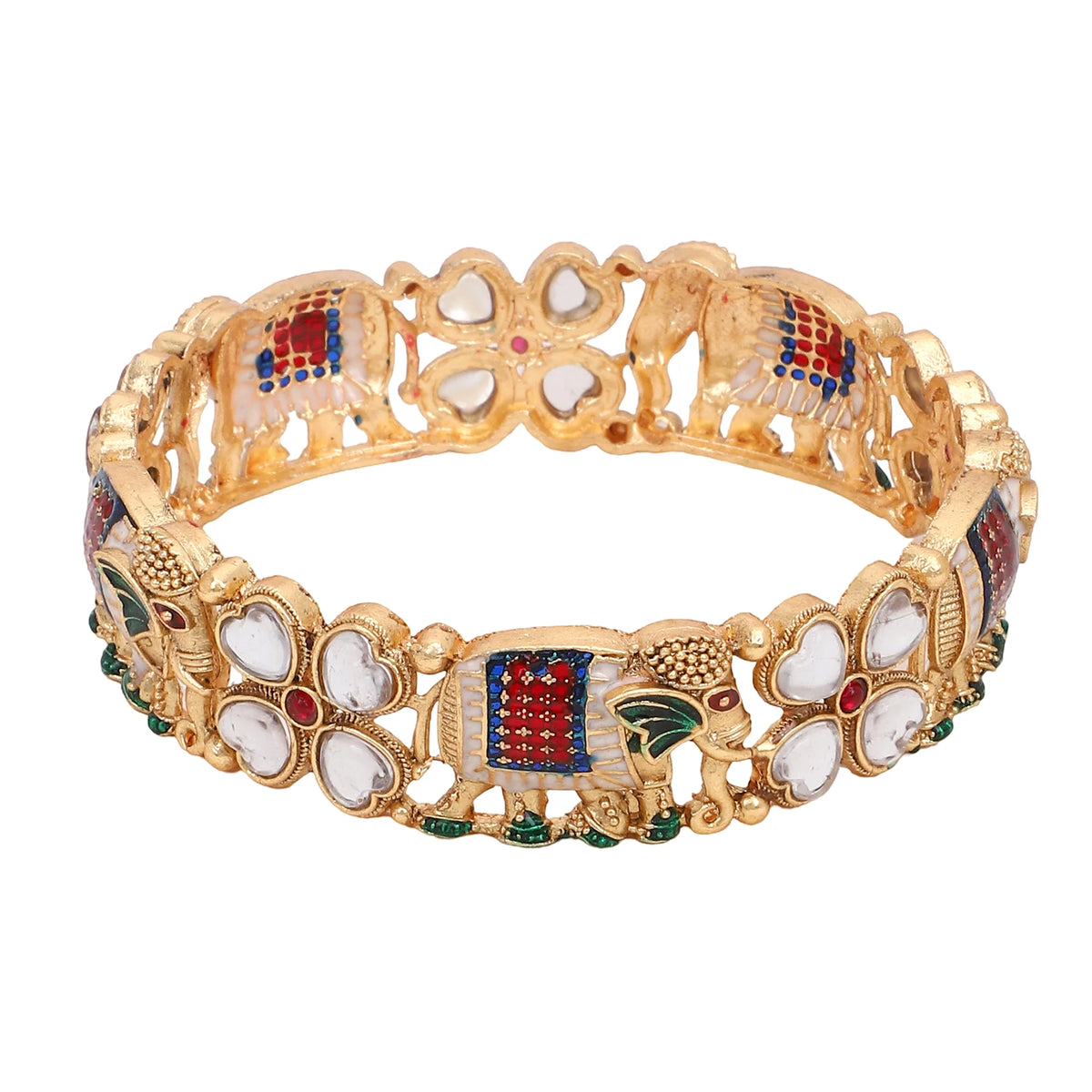 Set of 2 Golden Elephant Bracelets | Traditional Kada Bangles | Ethnic Indian Jewelry - Libasaa.com