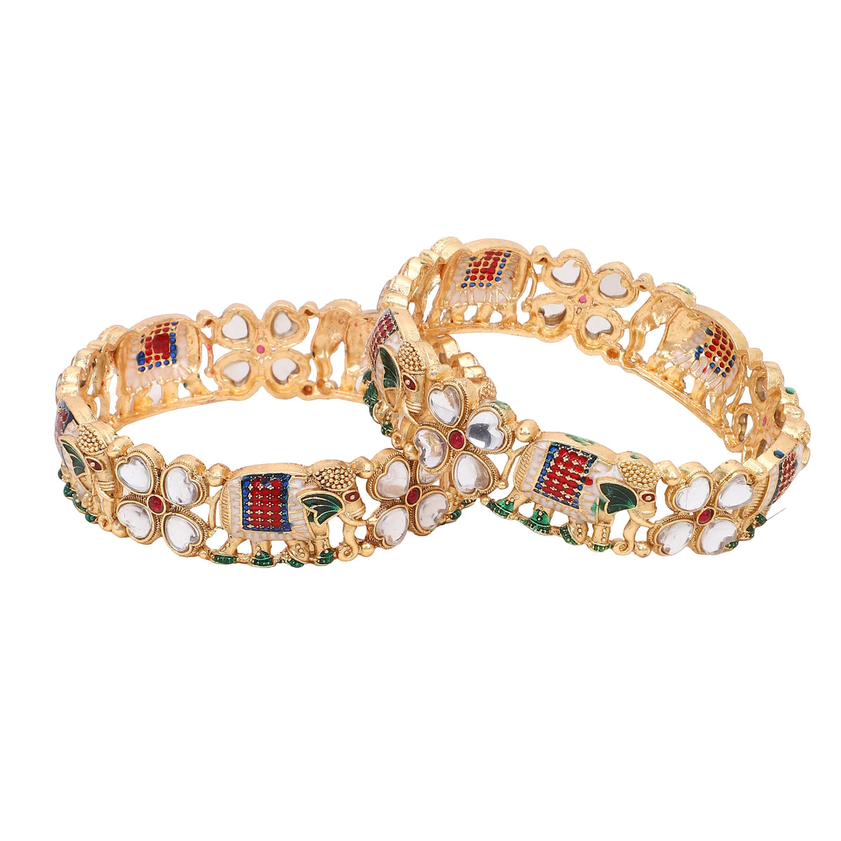 Set of 2 Golden Elephant Bracelets | Traditional Kada Bangles | Ethnic Indian Jewelry - Libasaa.com