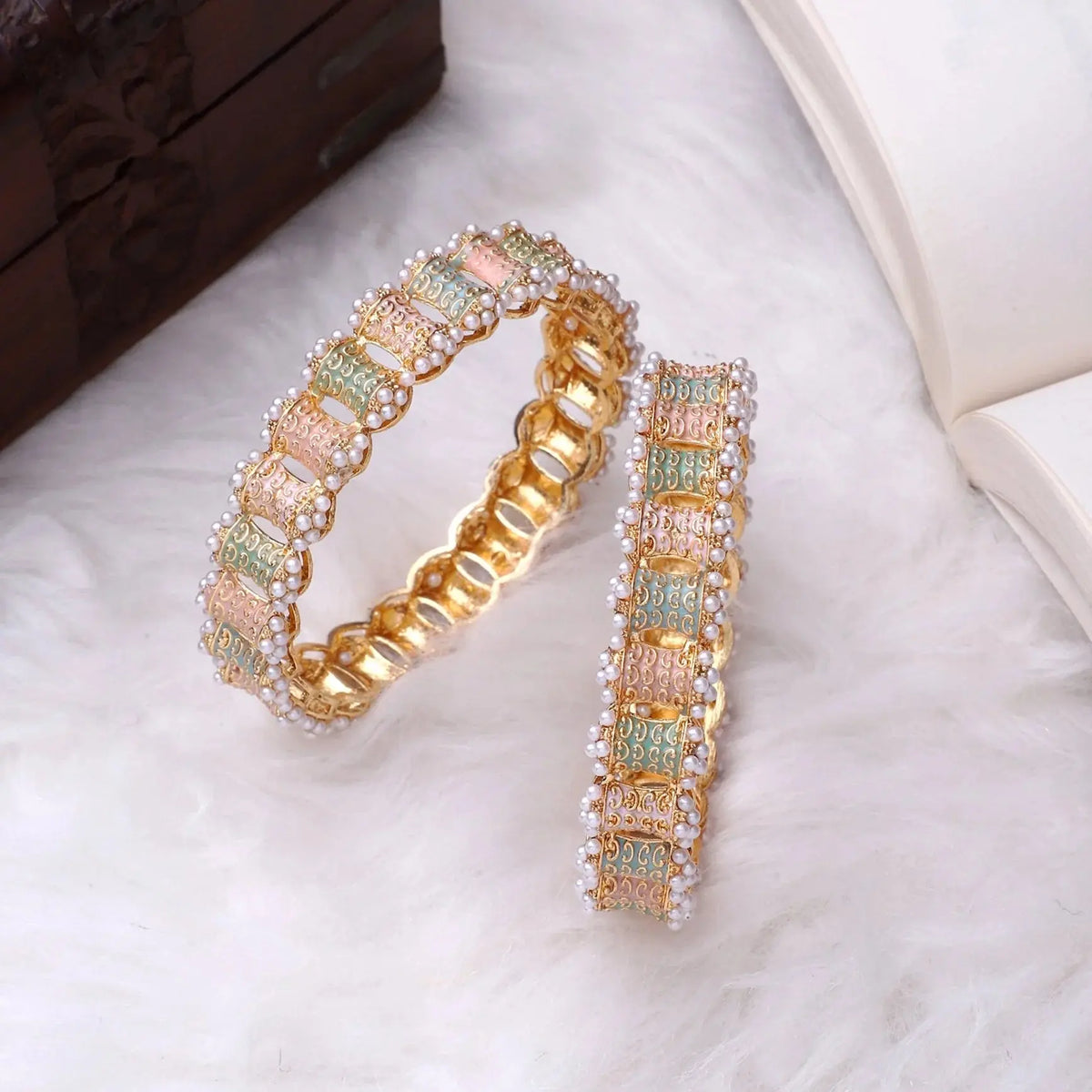 Dailywear Set of 2 Pastel Meenakari Bracelets | Lightweight Kada Bangles | Ethnic Indian Jewelry - Libasaa.com