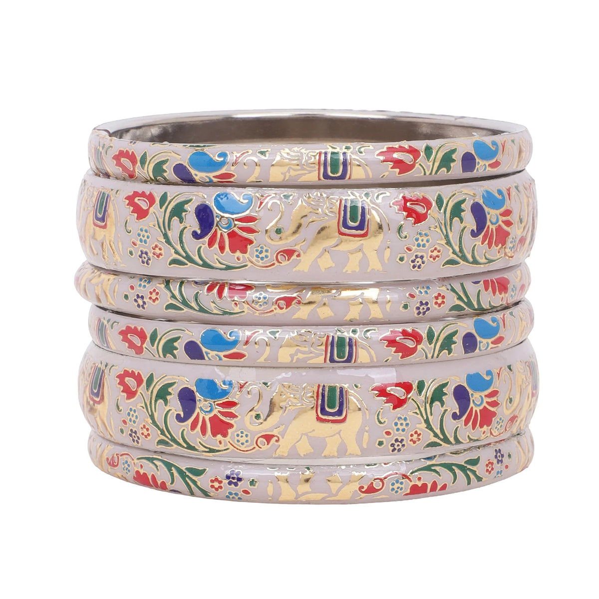 Set of 6 Elephant Bracelets | Traditional Kada Bangles | Ethnic Indian Jewelry - Libasaa.com