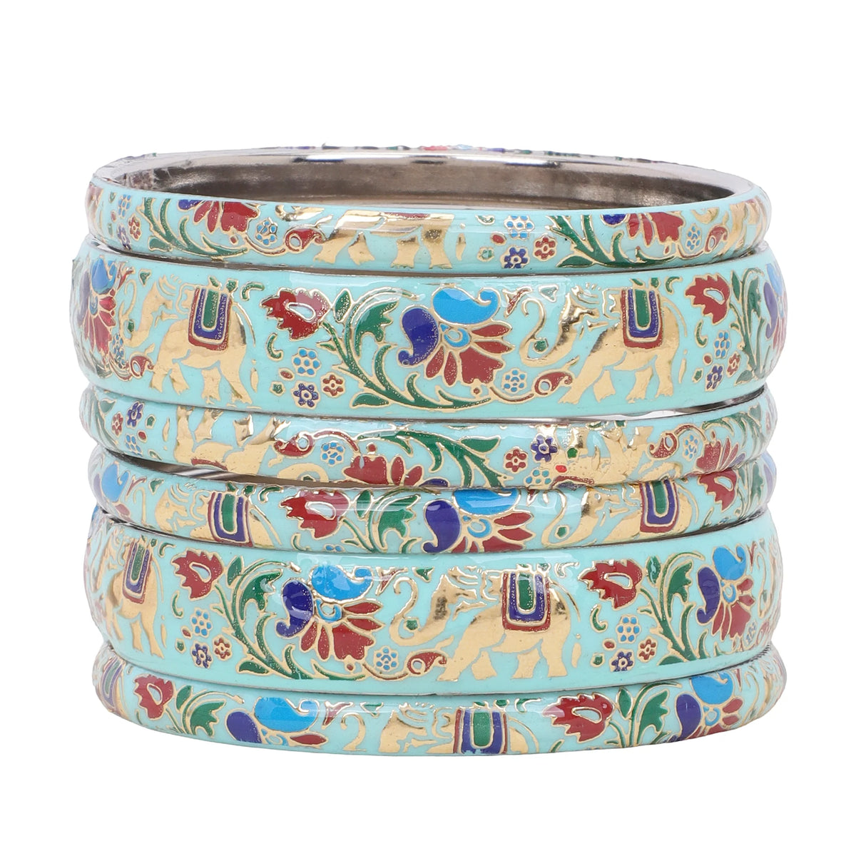 Set of 6 Elephant Bracelets | Traditional Kada Bangles | Ethnic Indian Jewelry - Libasaa.com