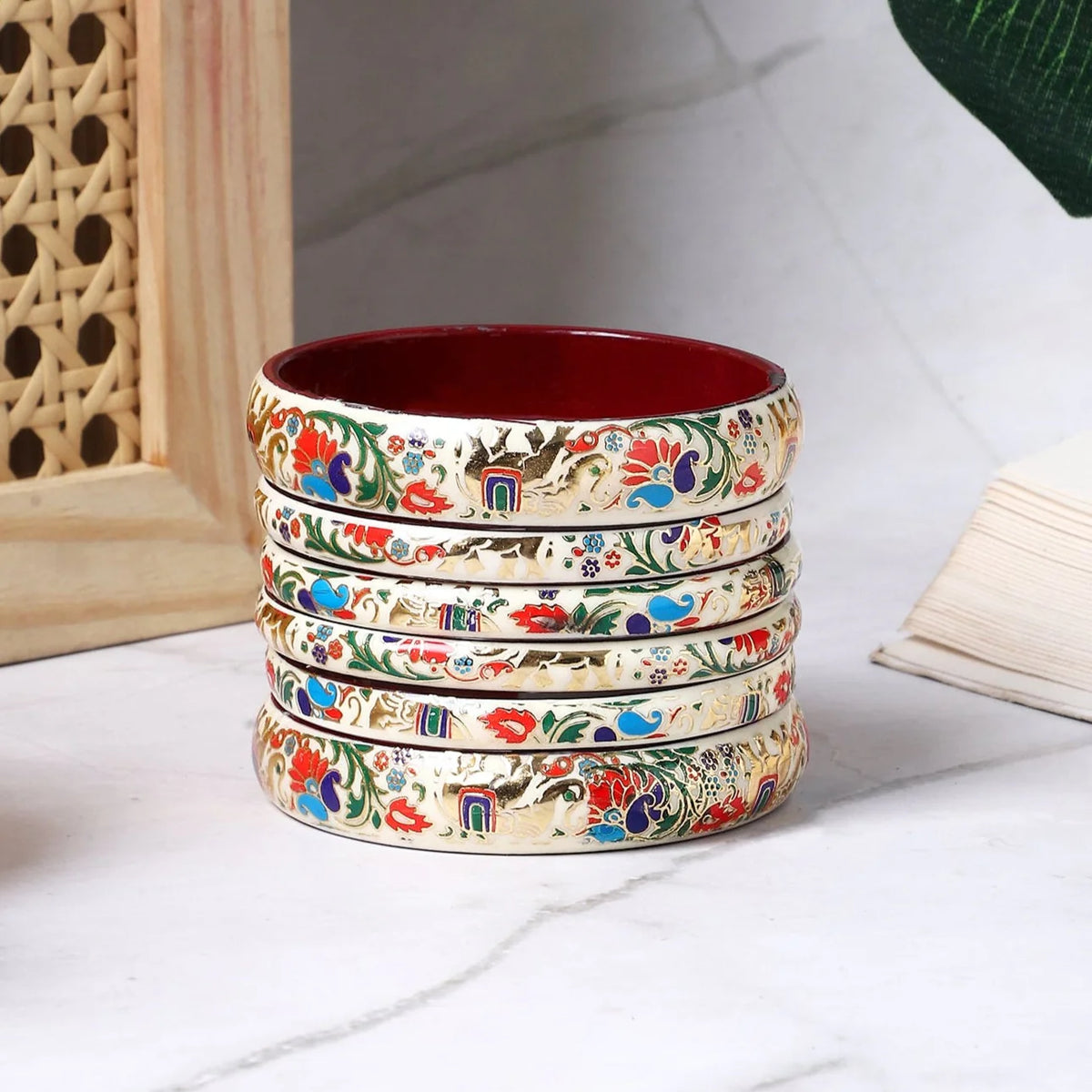 Set of 6 Elephant Bracelets | Traditional Kada Bangles | Ethnic Indian Jewelry - Libasaa.com