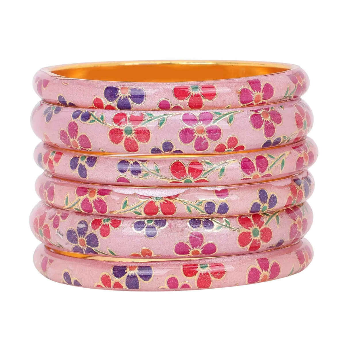 Set of 6 Pink & Pista Bracelets | Colorful Kada Bangles | Ethnic Indian Jewelry - Libasaa.com