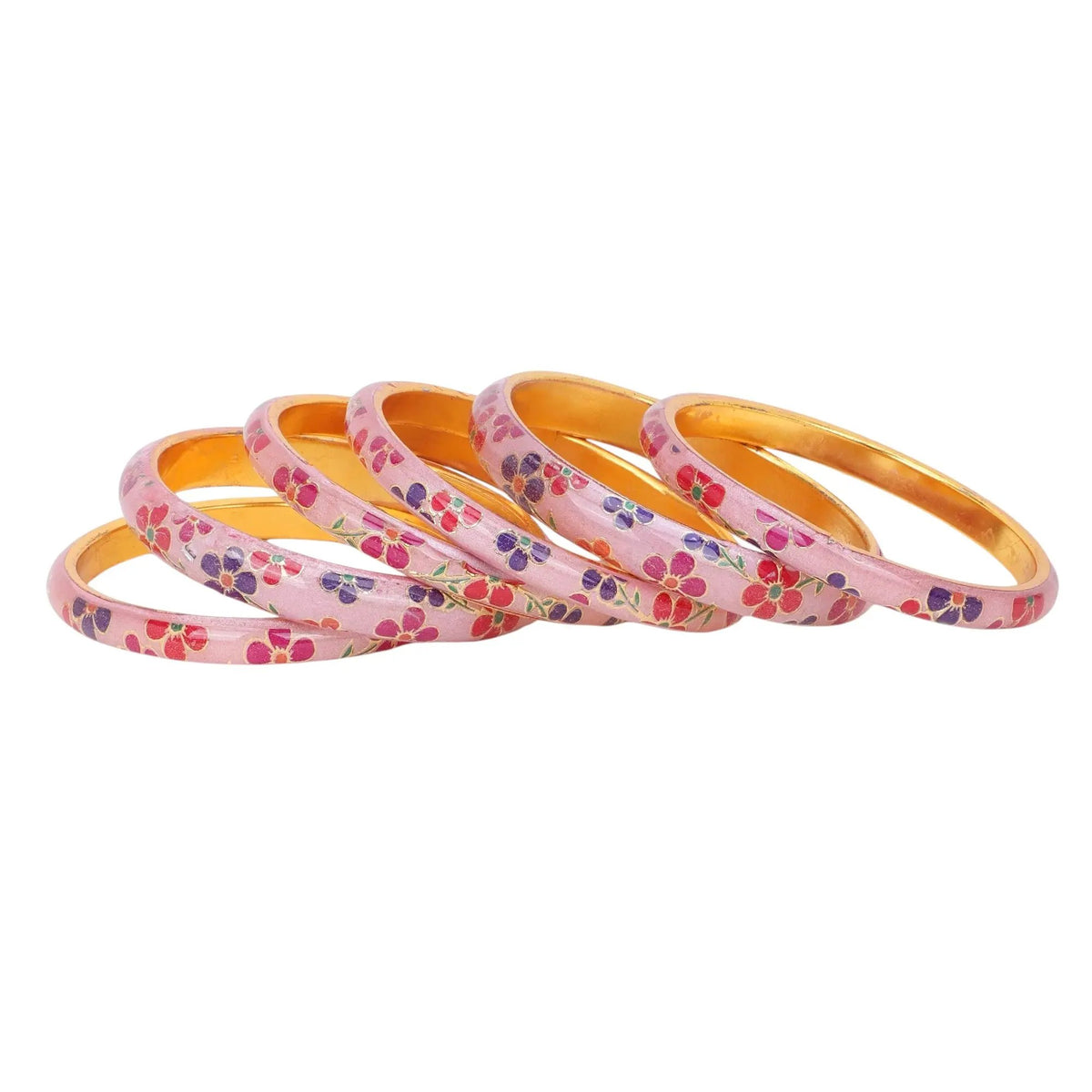 Set of 6 Pink & Pista Bracelets | Colorful Kada Bangles | Ethnic Indian Jewelry - Libasaa.com